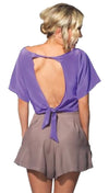 Naven Twisted Open Tie Back Oversized Silk Crop Top Violet 