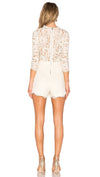 NBD Warren Romper Ivory Lace Deep V Long Sleeve Plunge