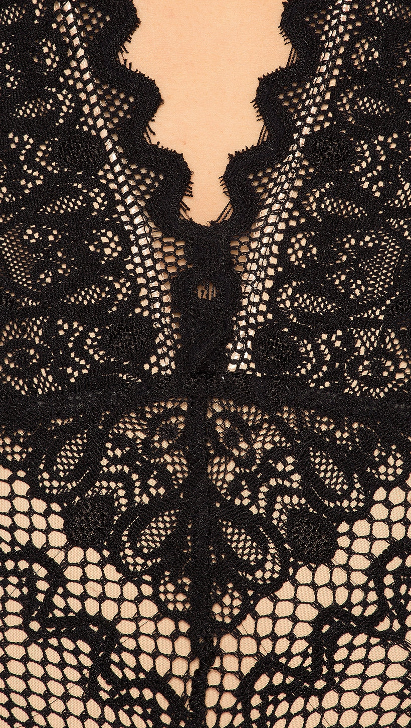 Nightcap Lima One Piece V Plunge Swim Black Lace Open Back | ShopAA