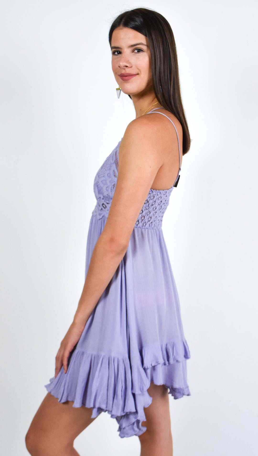 Free People Adella Slip Dress Cloudy Lavender Lilac Lace Crochet | ShopAA