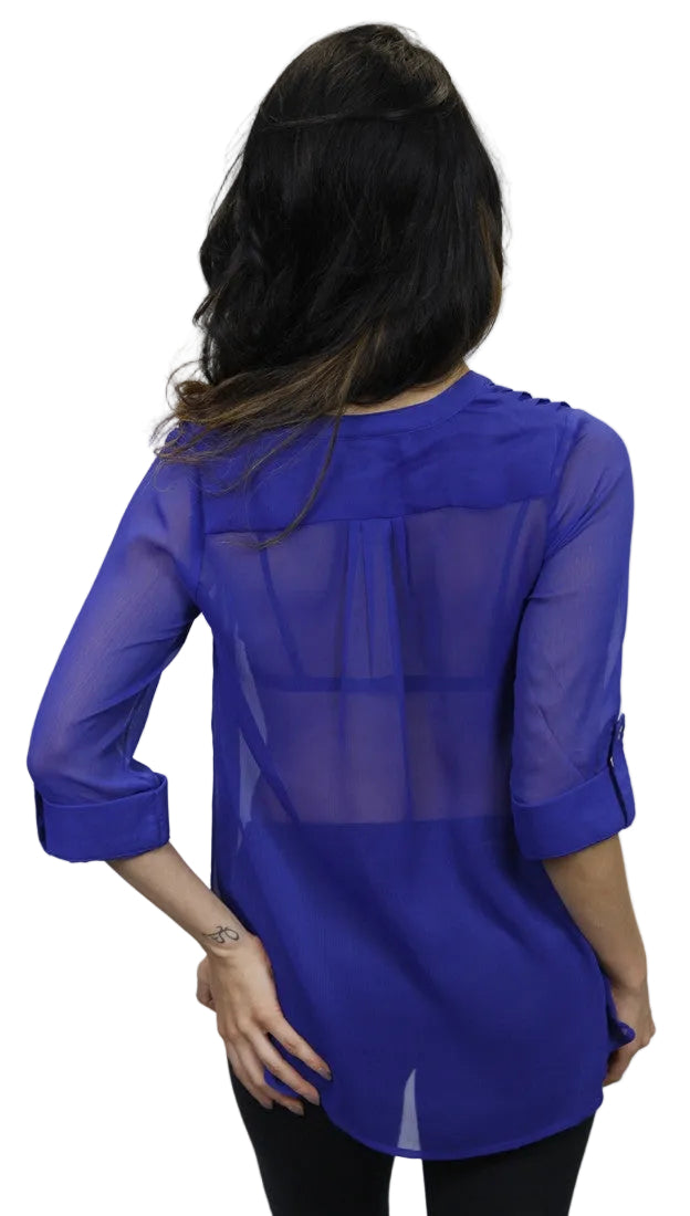 Olive & Oak Pleated V-neck Blouse in Royal Blue