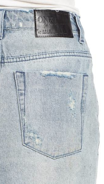 One Teaspoon 2020 High Waist Denim Fray Mini Skirt Blue Storm l ShopAA