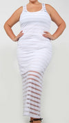 Plus Size Sheer Maxi Tank Sheer Stripe Dress in White