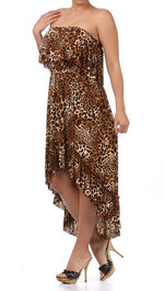 Plus Size Strapless Ruffle Hi Low Dress in Leopard