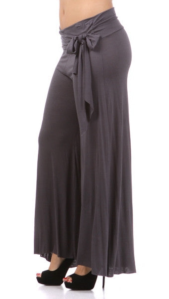 Plus Size Wide Leg Pants with Waist Tie in Charcoal