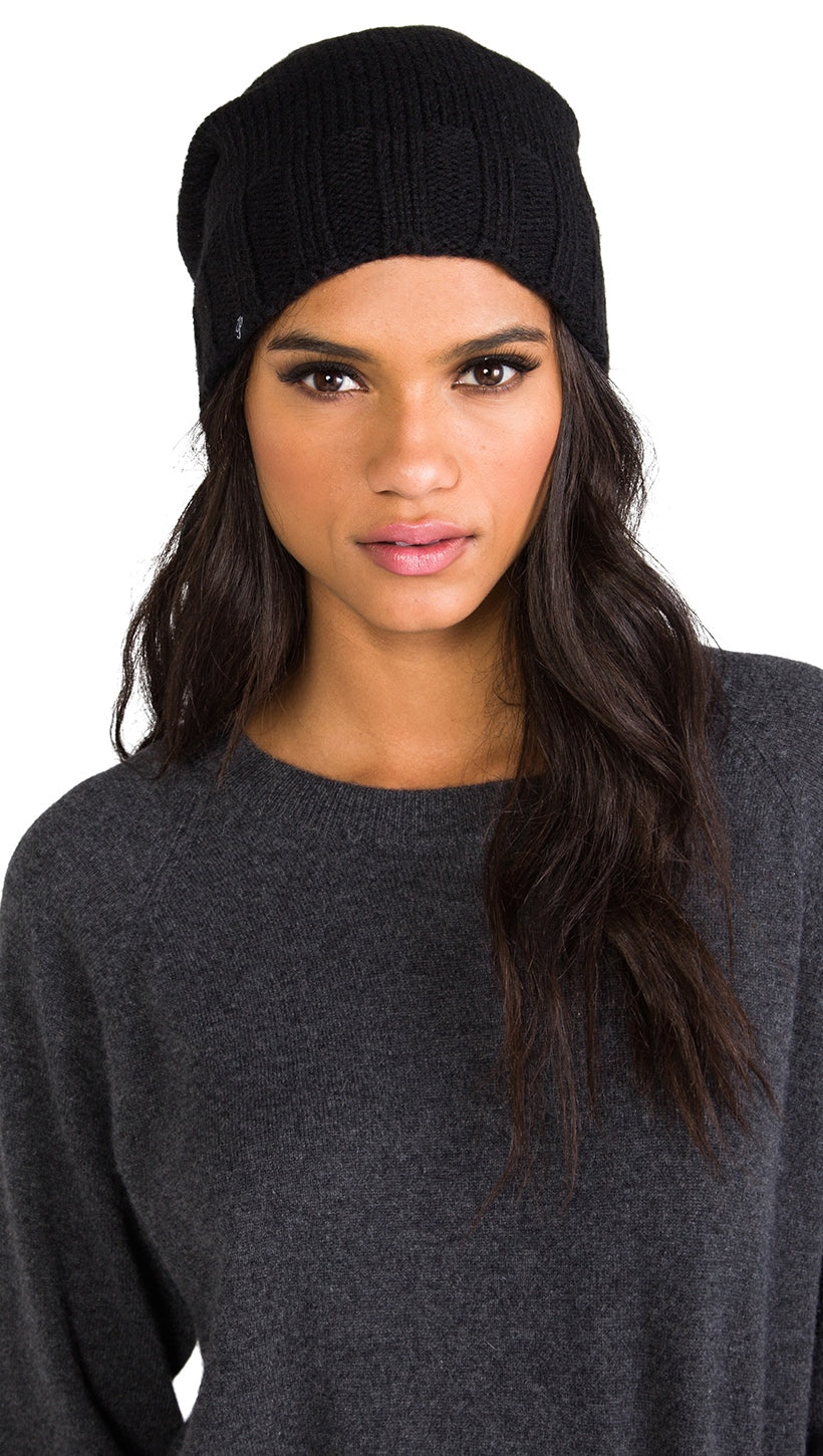 Plush Extra Slouchy Knit Beanie Hat Black Fleece Lined | ShopAA