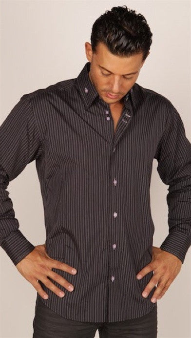 Preview Mens Black Pinstripe Contrast Cuff Shirt