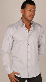 Preview Mens Grey Pinstripe Dress Shirt w/ White Pattern Contrast