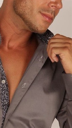 Preview Mens Ash Dress Shirt w/ Black Pattern Contrast