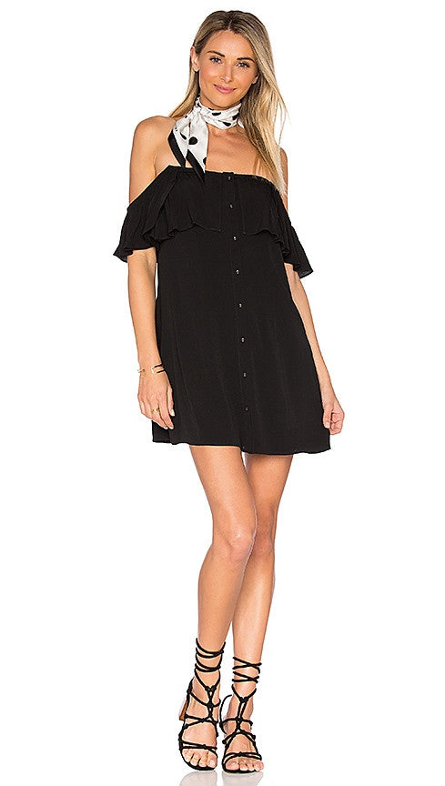 Privacy Please Norval Dress Black Draped Off Shoulder Button Beach Cover Up Mini