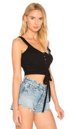 Orion RIbbed Wrap Crop Knit Tank Top Black Scoop Back Olivaceous ShopAA