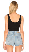 Orion RIbbed Wrap Crop Knit Tank Top Black Scoop Back Olivaceous ShopAA