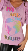 Public Library We Are The Future Rainbow Earth Heart Short Sleeve Tee Pink … 