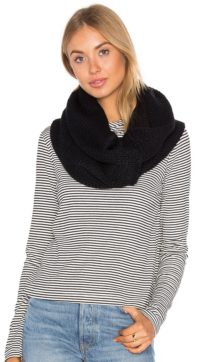 Plush Chunky Knit Neckwarmer Black Infinity Scarf Fleece Lined | ShopAA