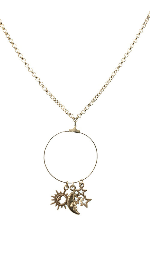 Apparel Addiction Jewelry Sun Moon and Star Necklace in Gold