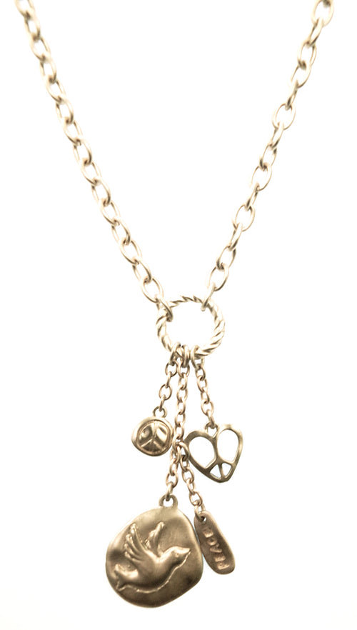  ShopAA Gold Peace Dove Love Heart Gold Charm Necklace 