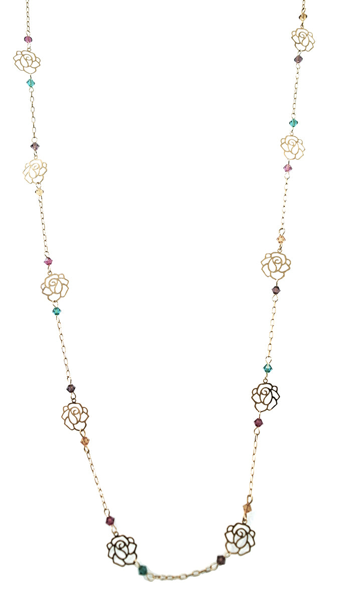 ShopAA Gold Rose Cutout Rainbow Stone Necklace … 