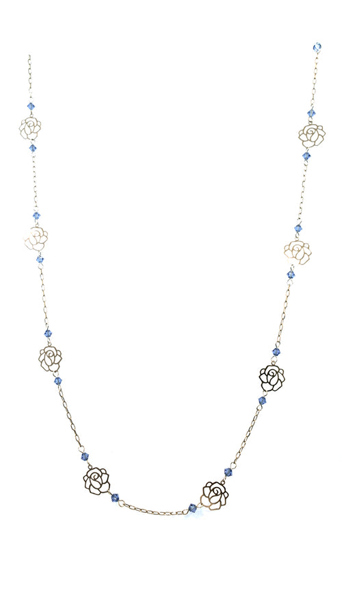 Apparel Addiction Rose Cut Out Blue Bead Necklace