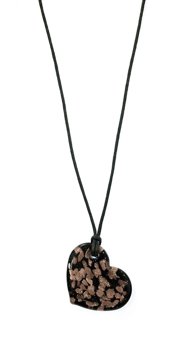  ShopAA Jewelry Gold Shimmer Glass Heart Necklace Black 