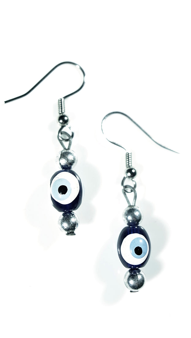  Lynnie B. Handmade Evil Eye Hanging Drop Earrings Blue Beads 