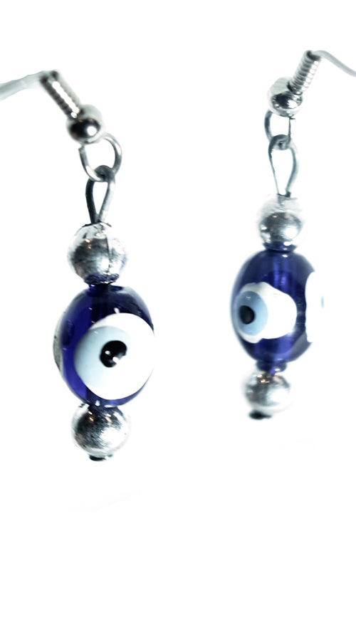  Lynnie B. Handmade Evil Eye Hanging Drop Earrings Blue Beads 