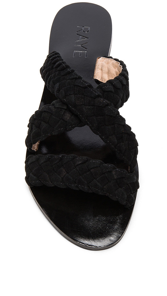 Raye Sahara Sandal Black Braided Suede Slip On Shoes