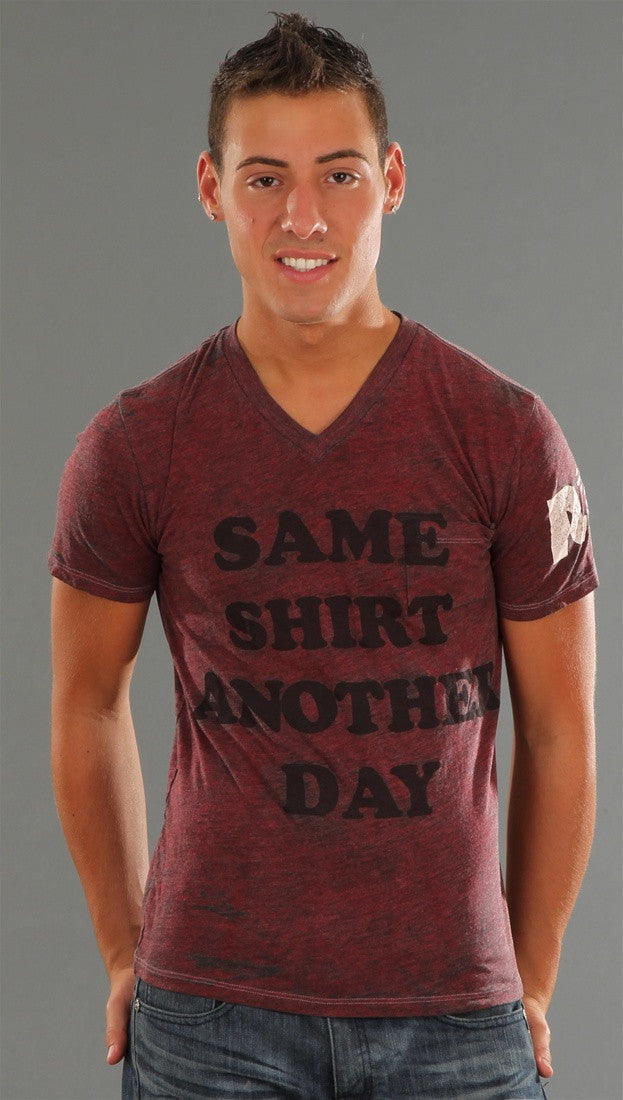Rebel Yell Same Shirt V Neck Tee in Heather Red