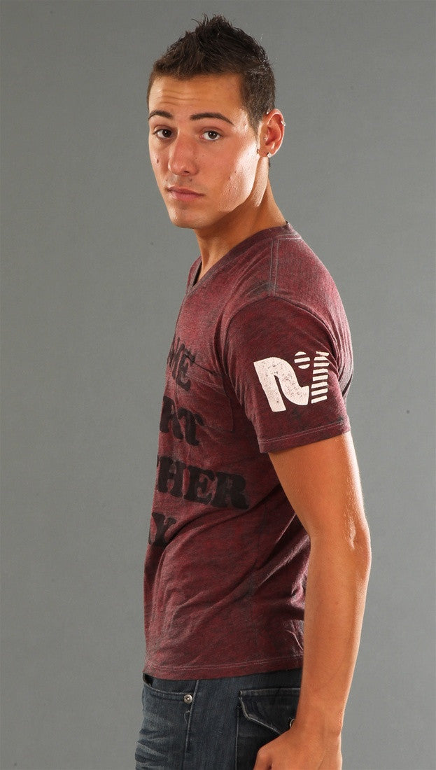 Rebel Yell Same Shirt V Neck Tee in Heather Red