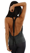Religion Sparkle Sequin Tail Open Back Halter Tank in Gray Leopard
