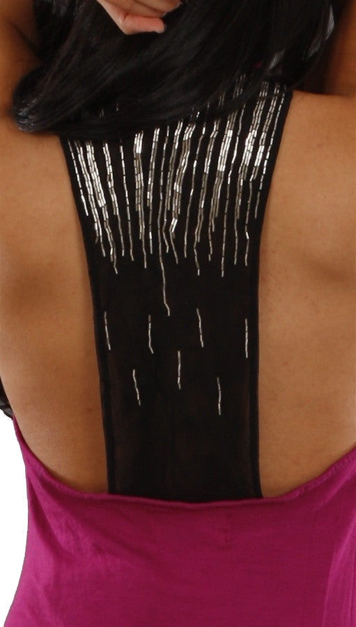 Religion X-Ray Skull Head Racerback Bead Detail Tank in Violet Pink 