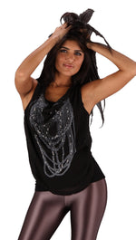 Religion Chain Pearl Necklace Top Black Tank 