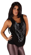 Religion Chain Pearl Necklace Top Black Tank 