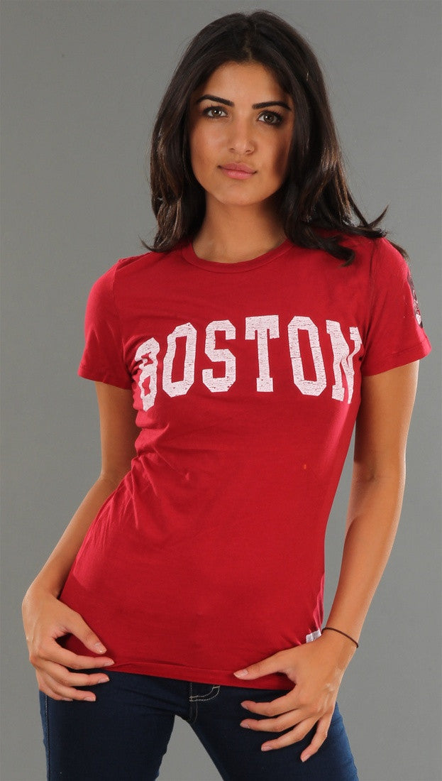 Retro Sport Boston University Washed Crew Neck Tee in Red