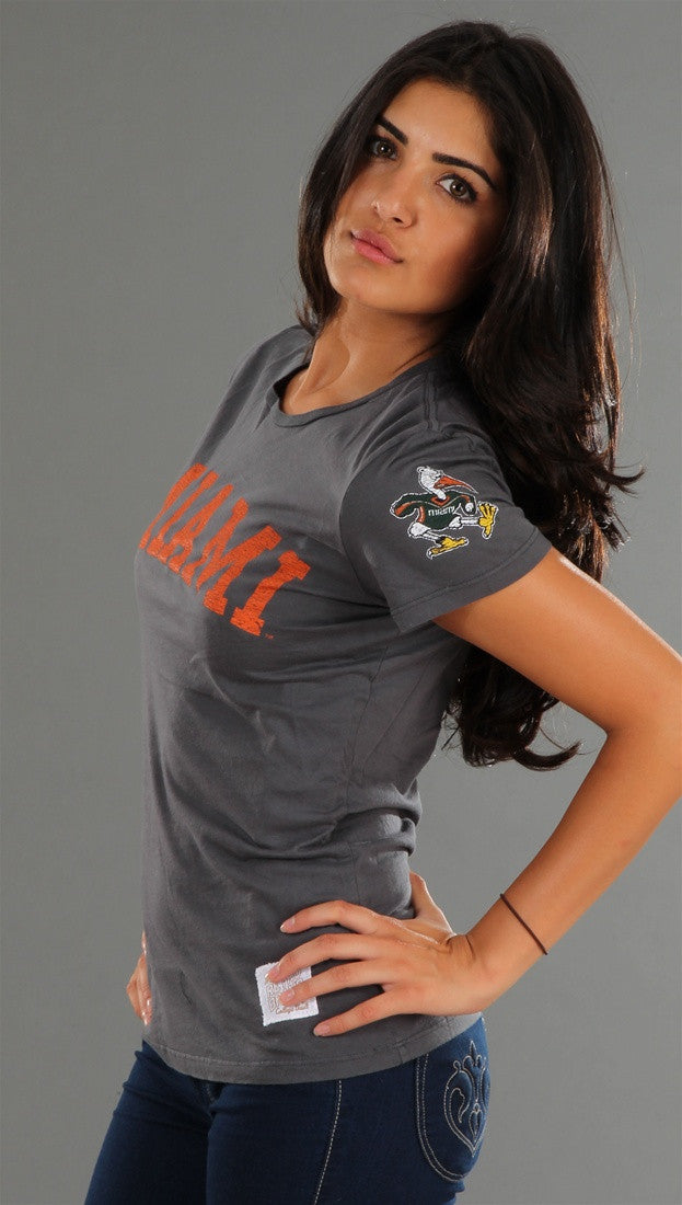 Retro Sport University of Miami Washed Crew Tee in Grey