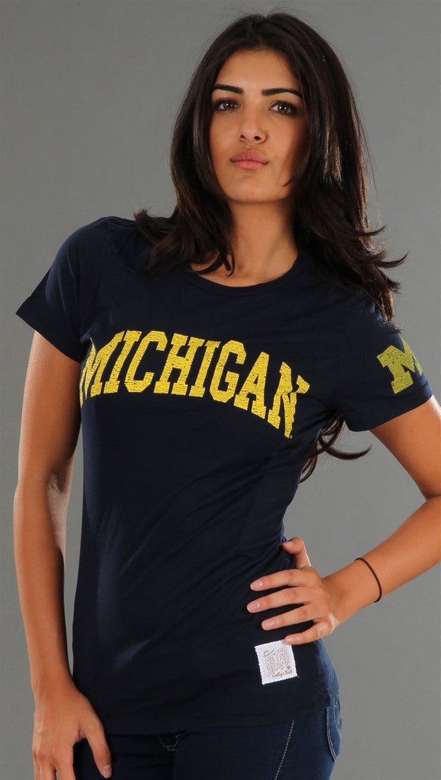 Retro Sport University of Michigan Washed Crew Tee in Navy