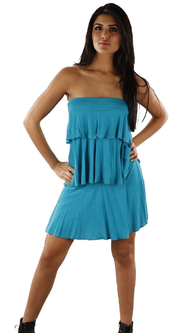 Revolver Lori Tube Layer Ruffle Strapless Dress in Turqouise