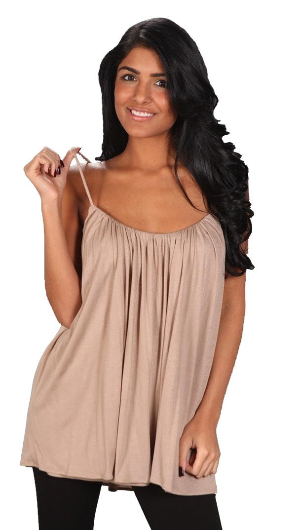 Revolver Violet Spaghetti Strap Flounce Modal Tank Top Tan Brown 