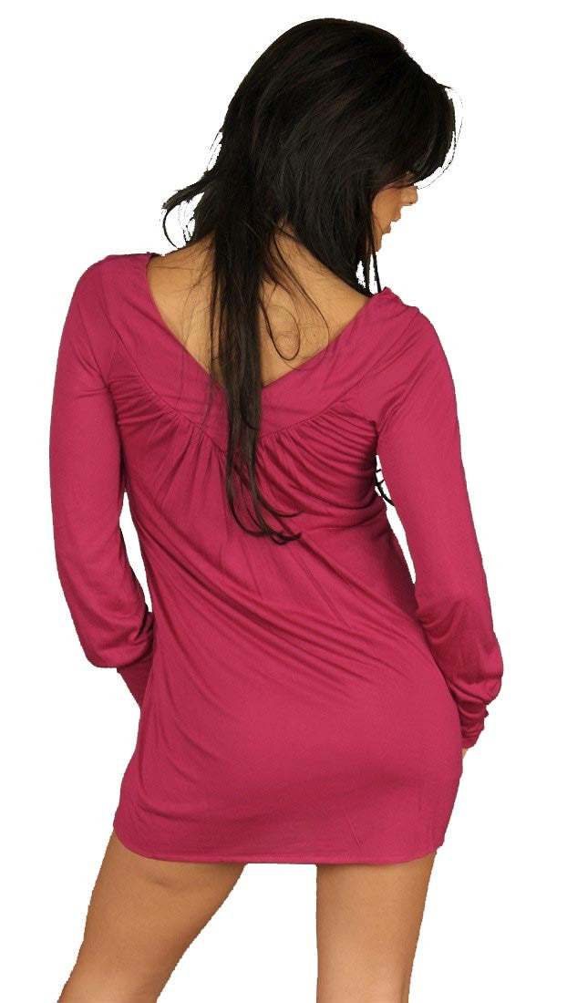 Revolver Tarina V Neck Tunic Shirt Mini Dress Button Cuff Blouse Top Fuschia Pink