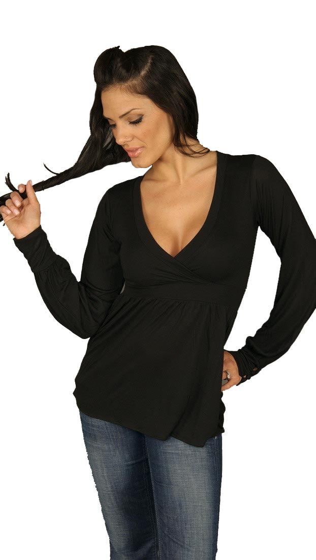 Revolver Sharon Long Sleeve V Neck Modal Top Black 