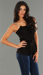R Jean Chain Link Belted Tank in Black