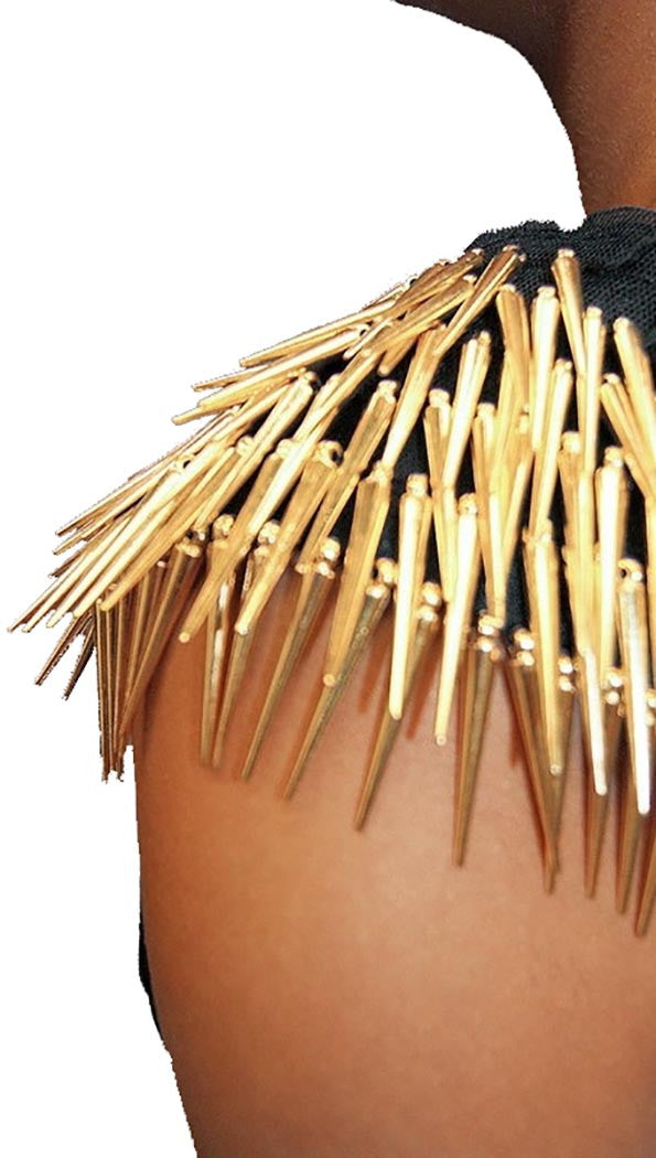 Rockstar Runway Spike Shoulder Plunge Dress in Black