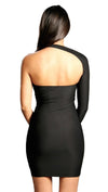 Sabora Black One Shoulder Sexy Mini Dress Black 