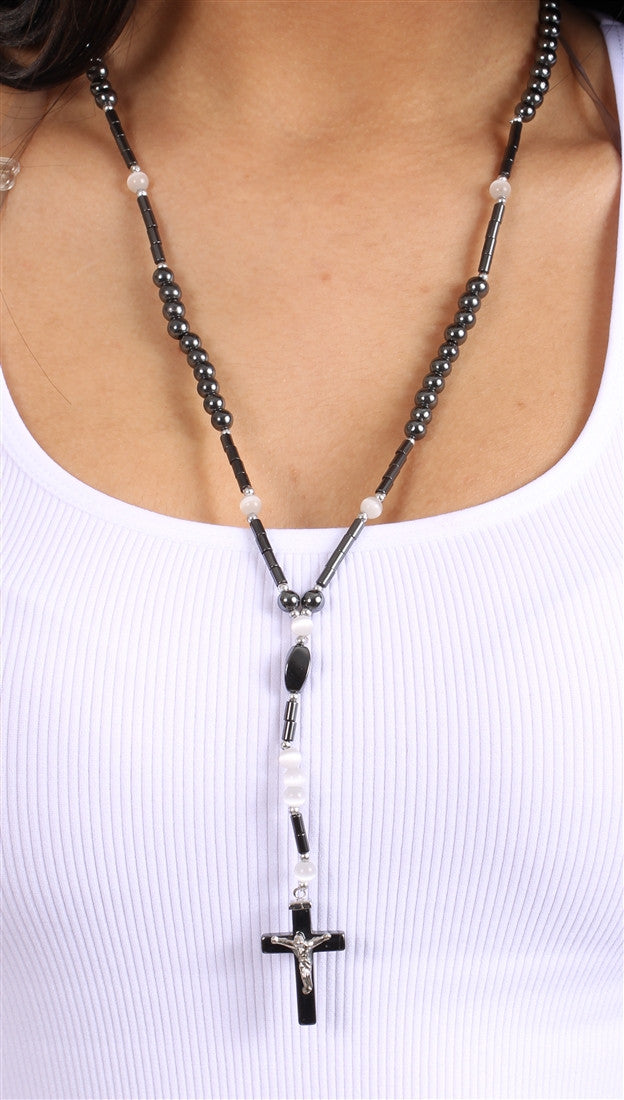 Fiber Optic Beads Hematite Rosary in Green Pink or White