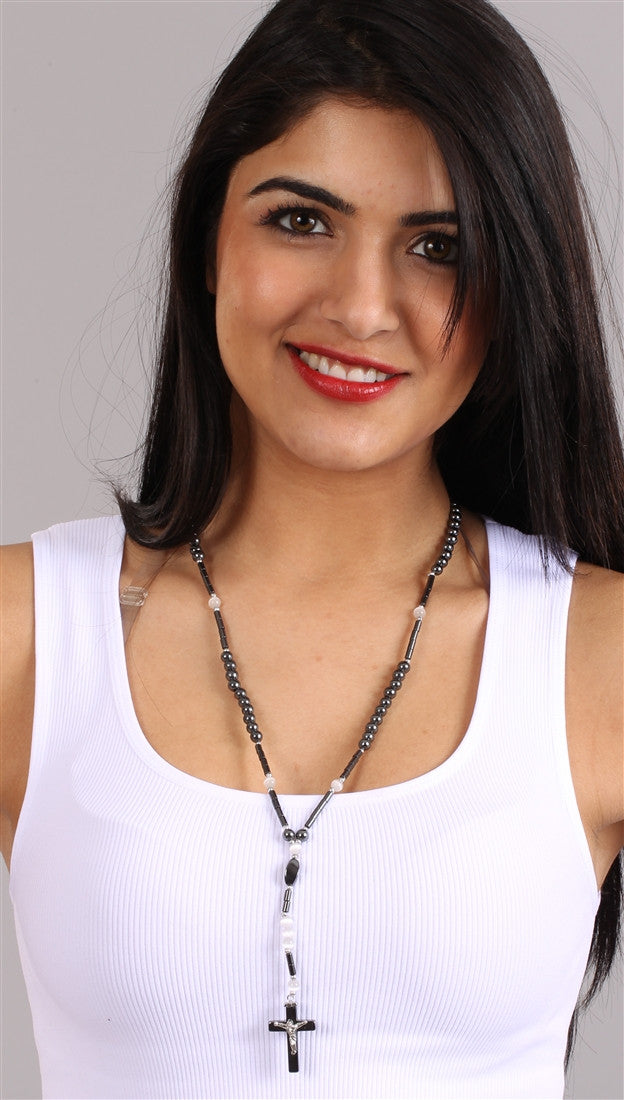 Fiber Optic Beads Hematite Rosary in Green Pink or White