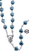 Blue Heart Mother of Pearl Bead Silver Rosary Necklace