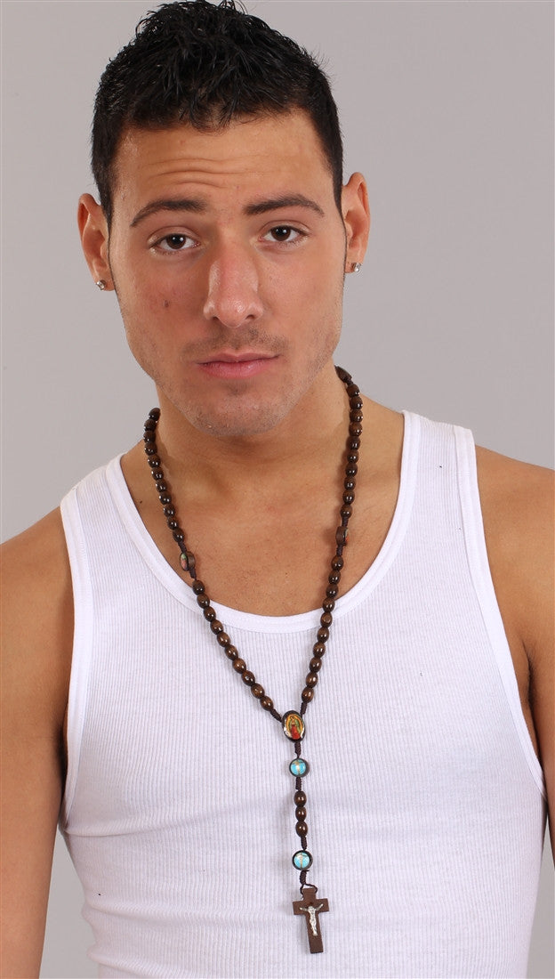 Wood Bead Rosary w/ Matching Wood Cross - Many Colors