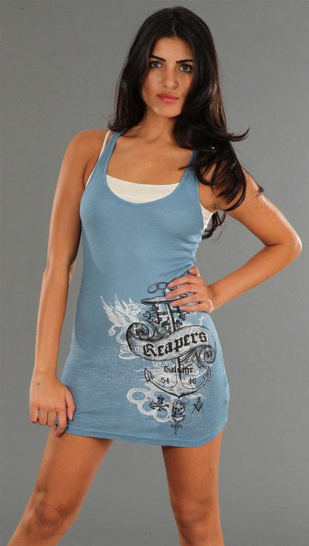 Salvage Reapers Racerback Tank in Petrol Blue