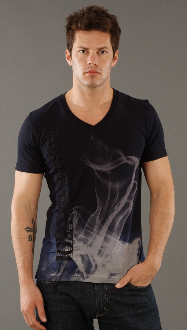 Salvage Warped V-neck Tee in Navy