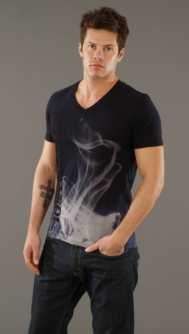 Salvage Warped V-neck Tee in Navy