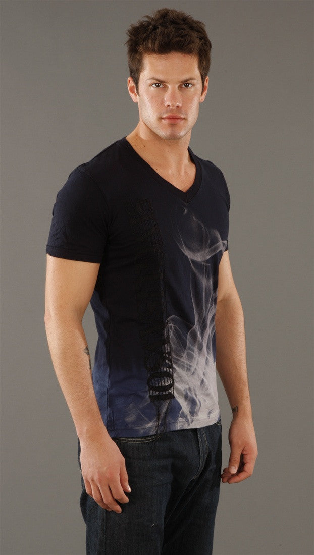 Salvage Warped V-neck Tee in Navy